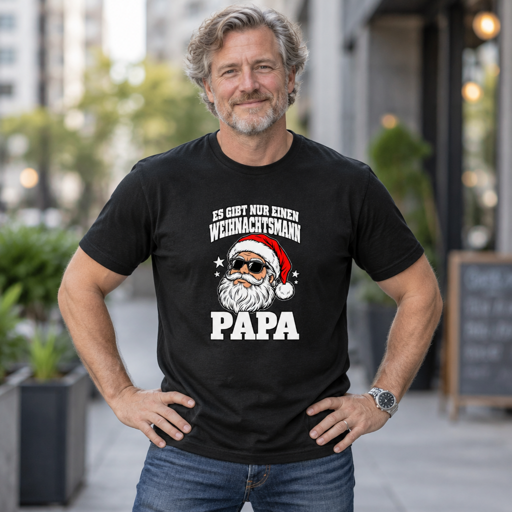 Weihnachts-T-Shirt für Papa – „Es gibt nur einen Weihnachtsmann – Papa“ | Schwarz