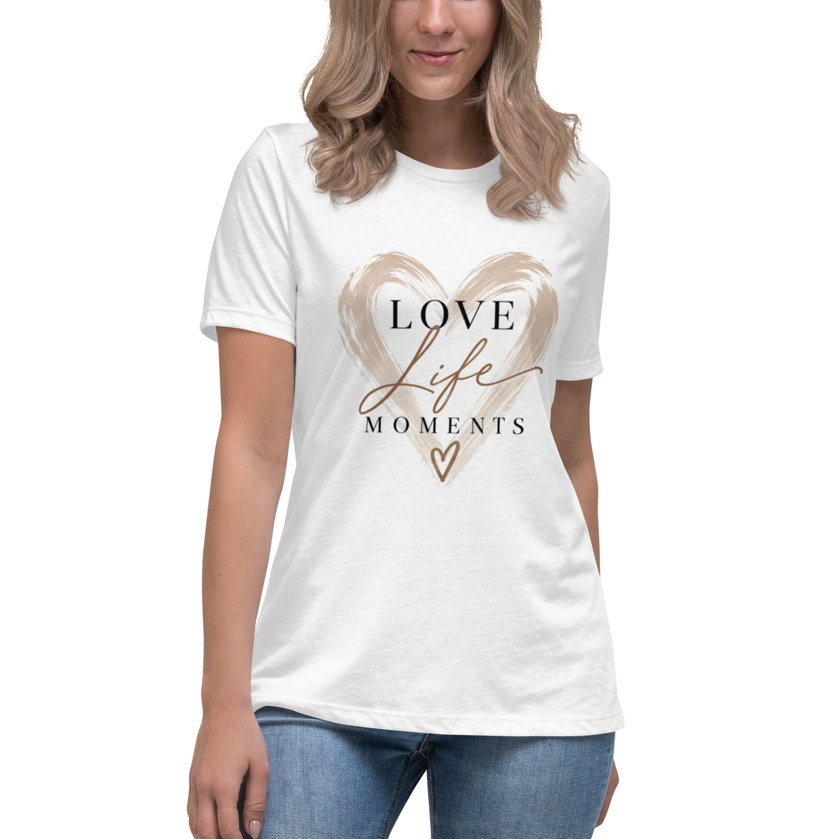 Damen T-Shirt „Love Life Moments“ – Statement Shirt mit Herz